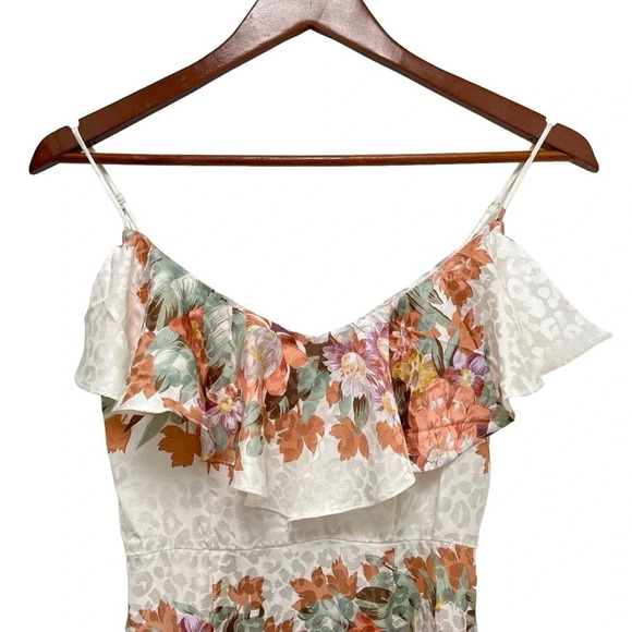 LPA Silk Floral Leopard Jacquard Ruffle Night Out Maxi Dress 167 Size XS - Picture 9 of 13